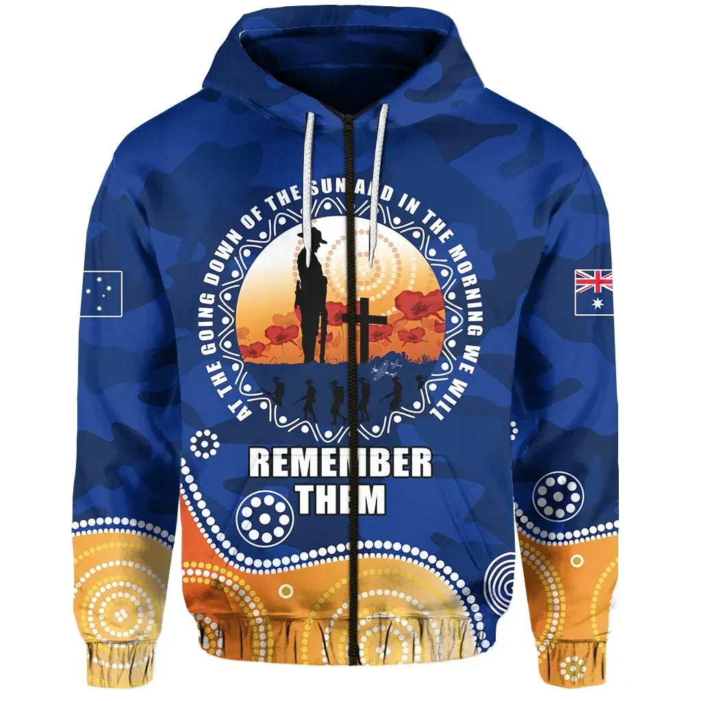 Custom Personalised Australian Anzac Day Zip Hoodie Camouflage Vitality