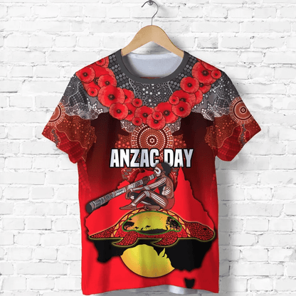 Australian Anzac Day T Shirt Indigenous Flag Style