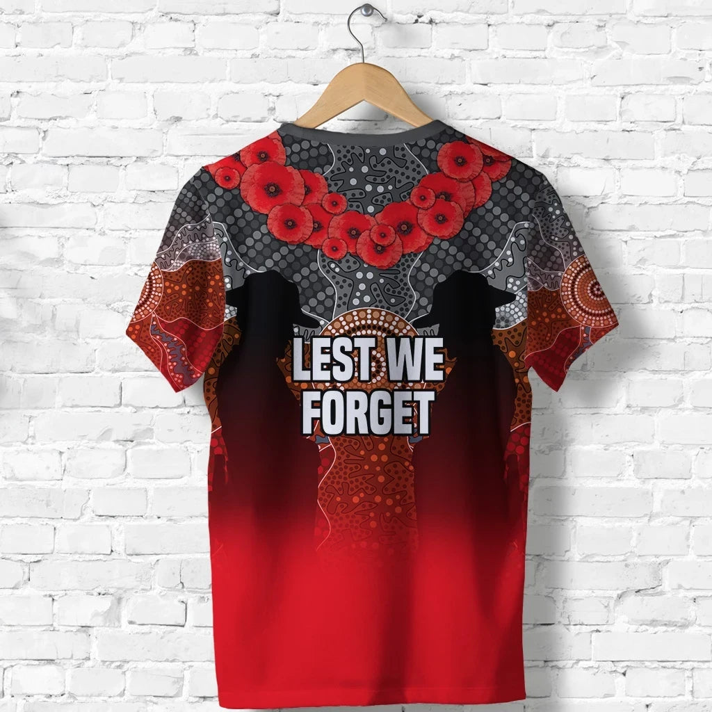 Australian Anzac Day T Shirt Indigenous Flag Style