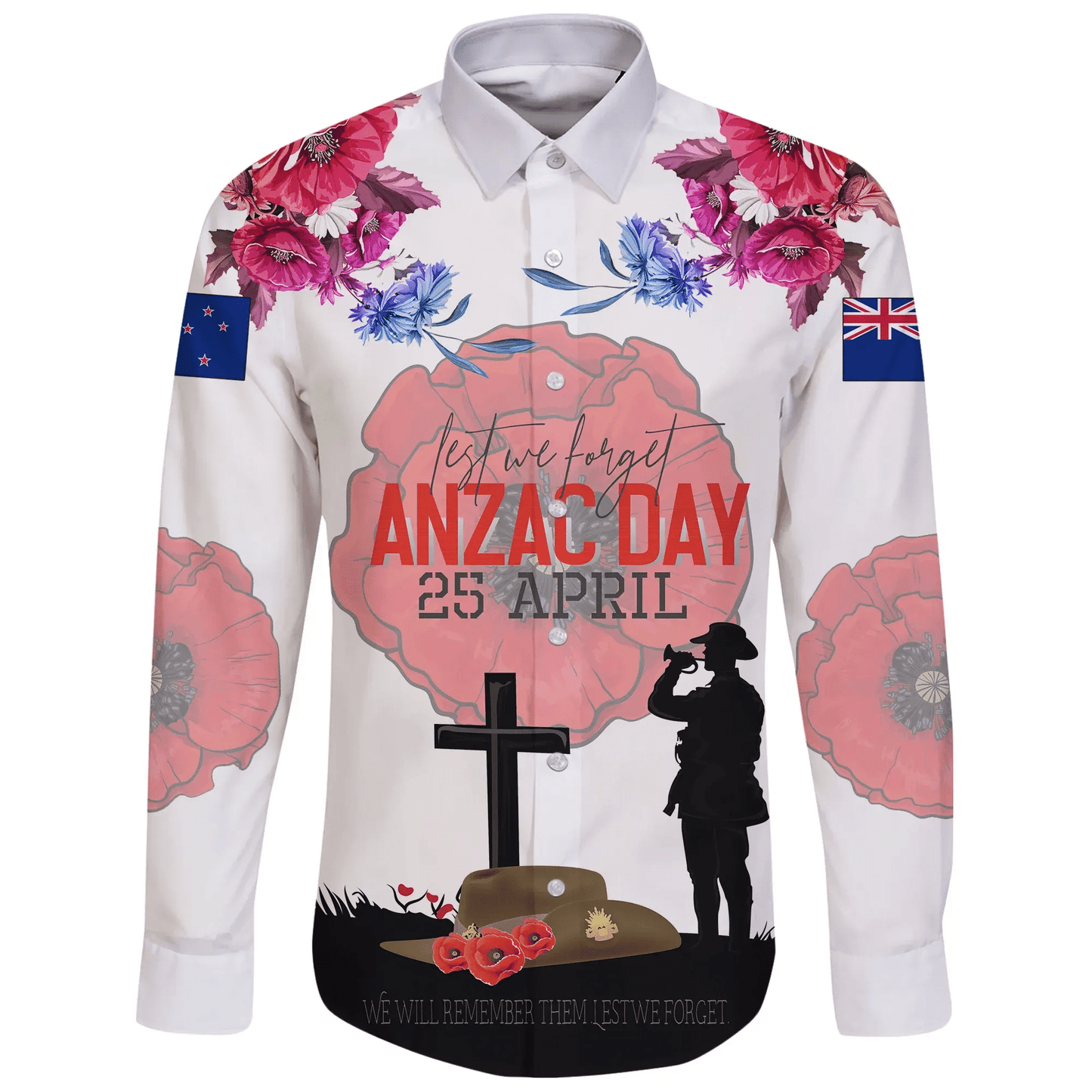 New Zealand “Lest We Forget Anzac Day” Long Sleeve Button Shirt