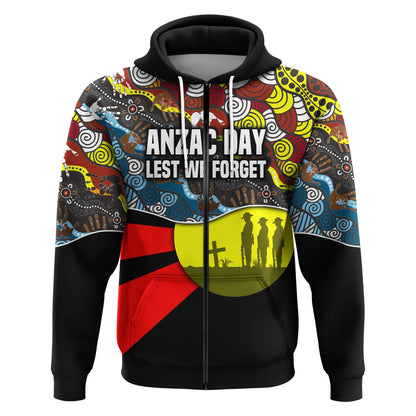 Custom Personalised Australian Anzac Day Zip Hoodie Aboriginal Sun Style