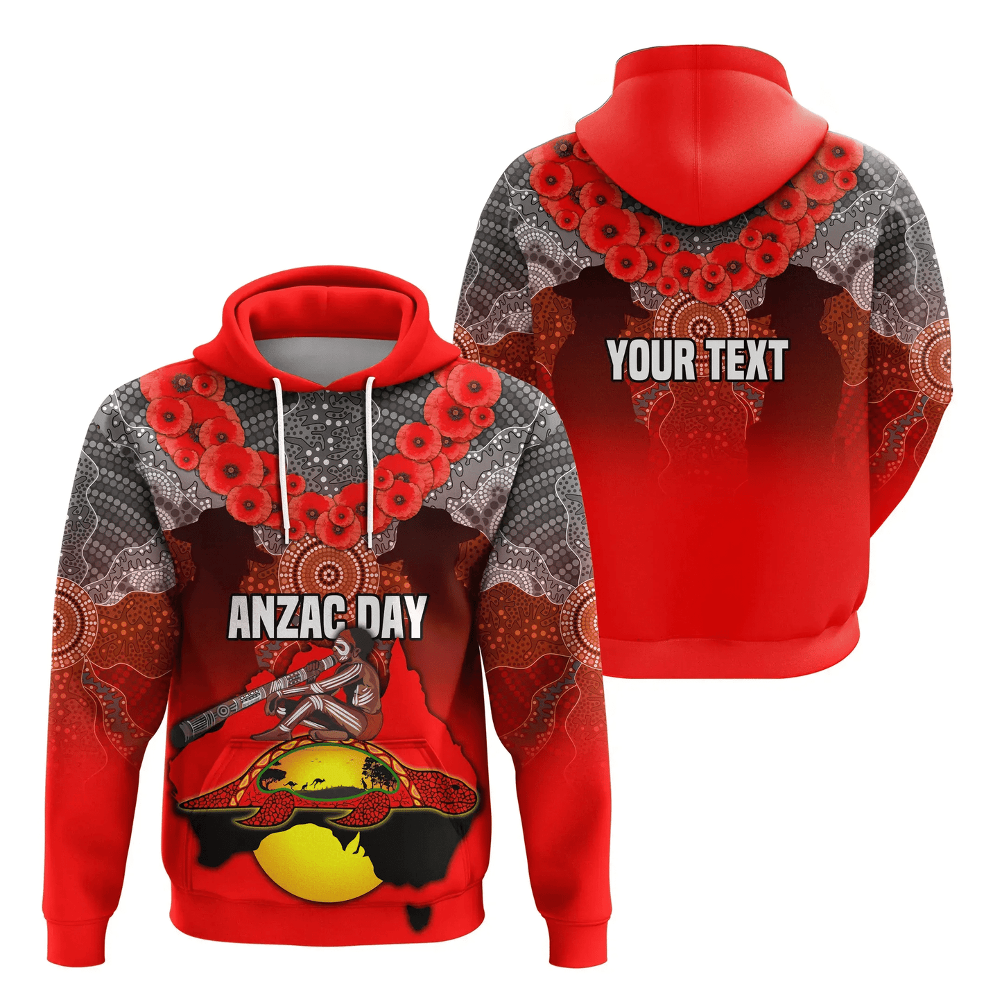 Custom Personalised Australian Anzac Day Hoodie Indigenous Flag Style