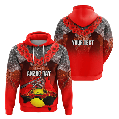 Custom Personalised Australian Anzac Day Hoodie Indigenous Flag Style