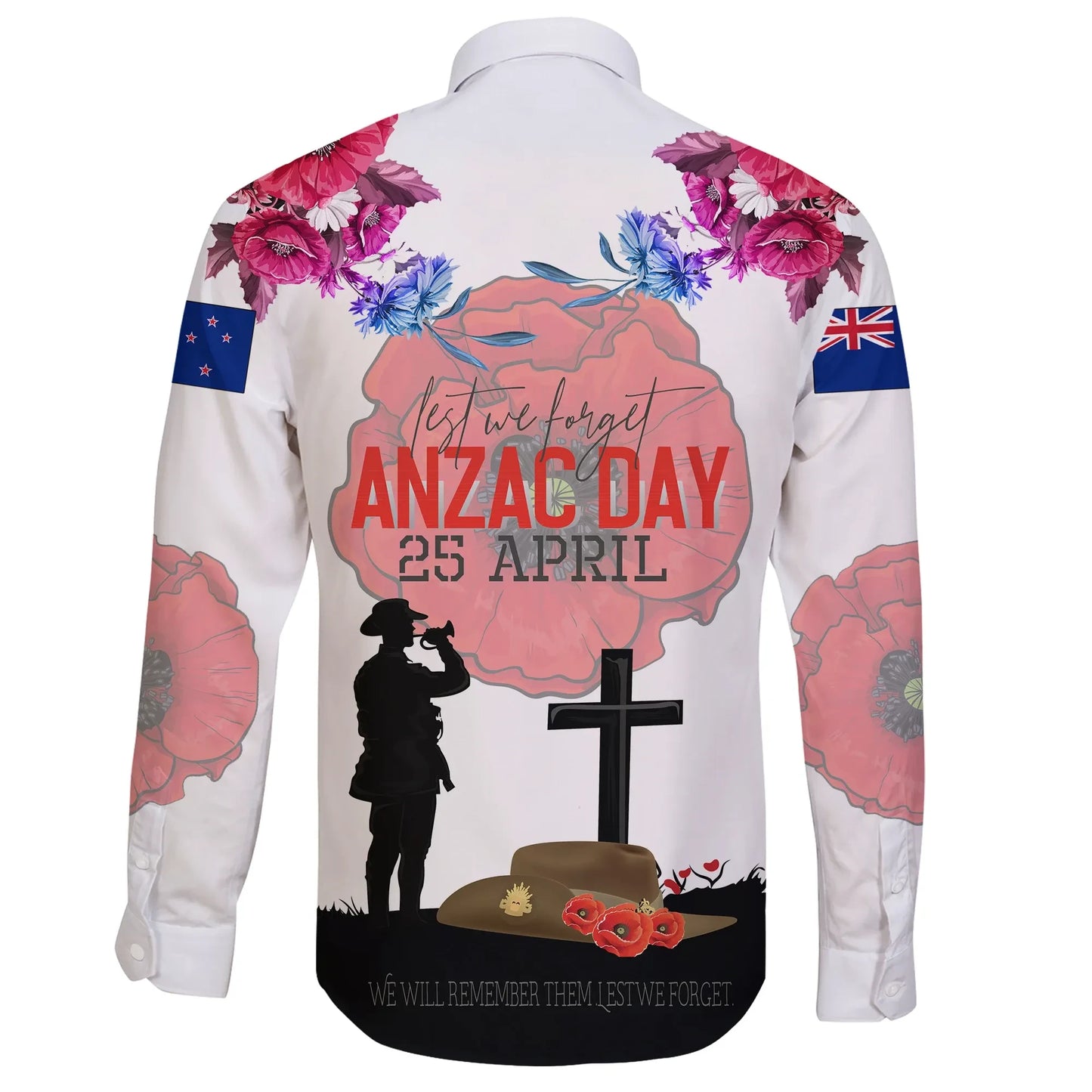 New Zealand “Lest We Forget Anzac Day” Long Sleeve Button Shirt