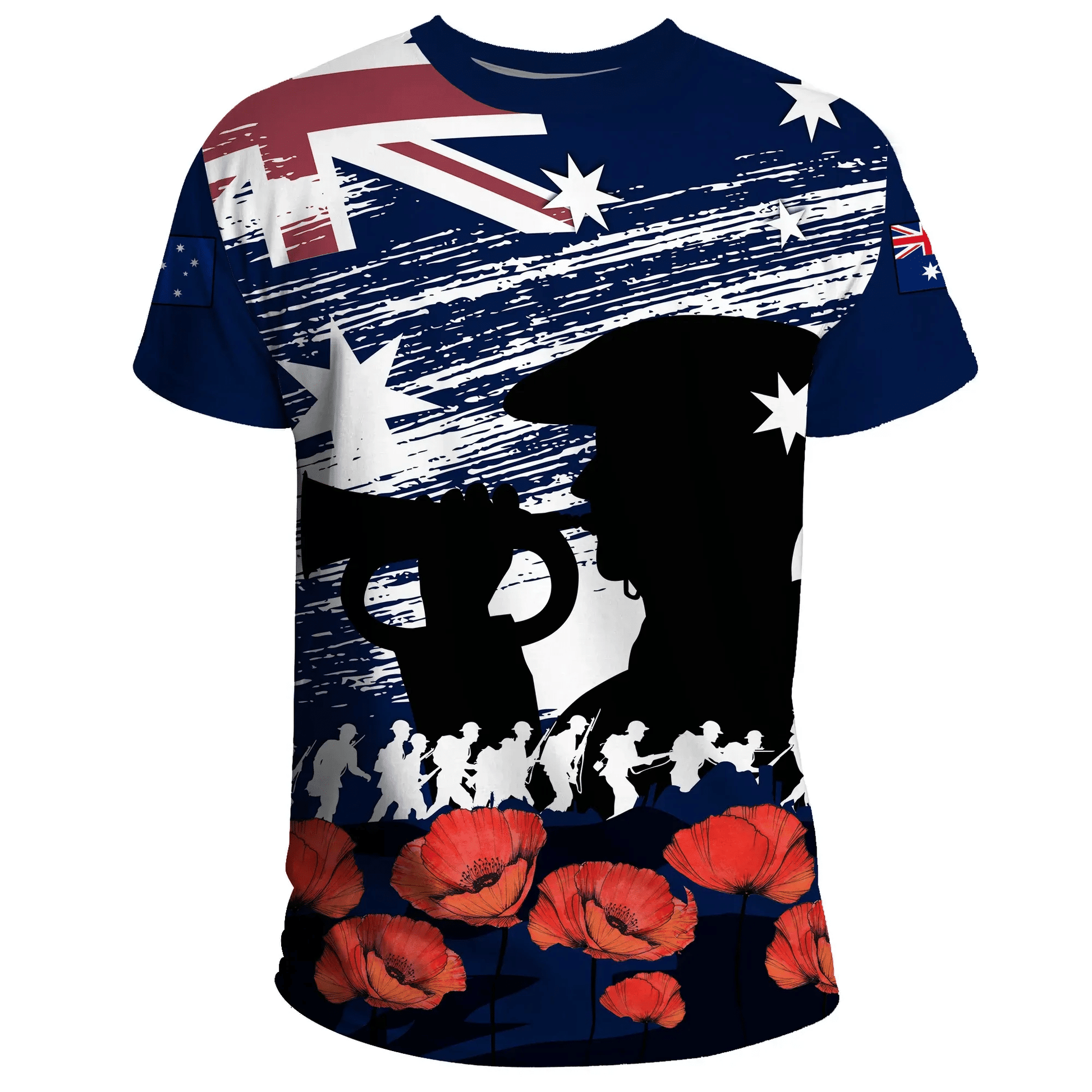 Australia Anzac Day T Shirt Lest We Forget Flag And Poppies
