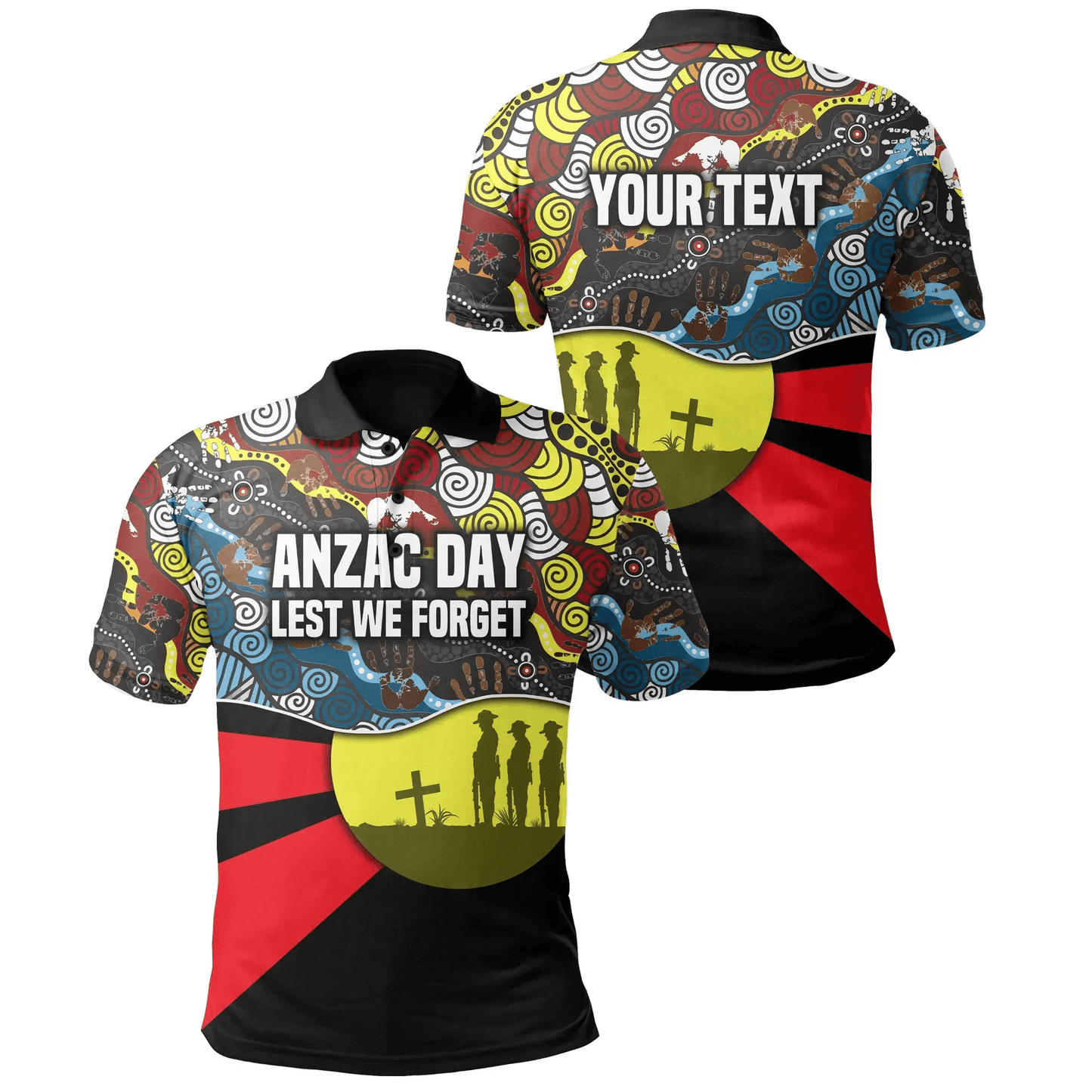 Custom Personalised Australian Anzac Day Polo Shirt Aboriginal Sun Style