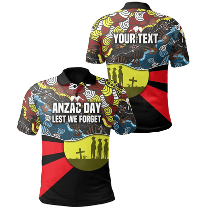 Custom Personalised Australian Anzac Day Polo Shirt Aboriginal Sun Style