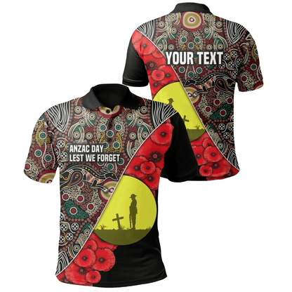 Custom Personalised Australian Anzac Day Polo Shirt Aboriginal Flag Style