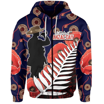 Australia Anzac Day Zip Hoodie Mix Aboriginal