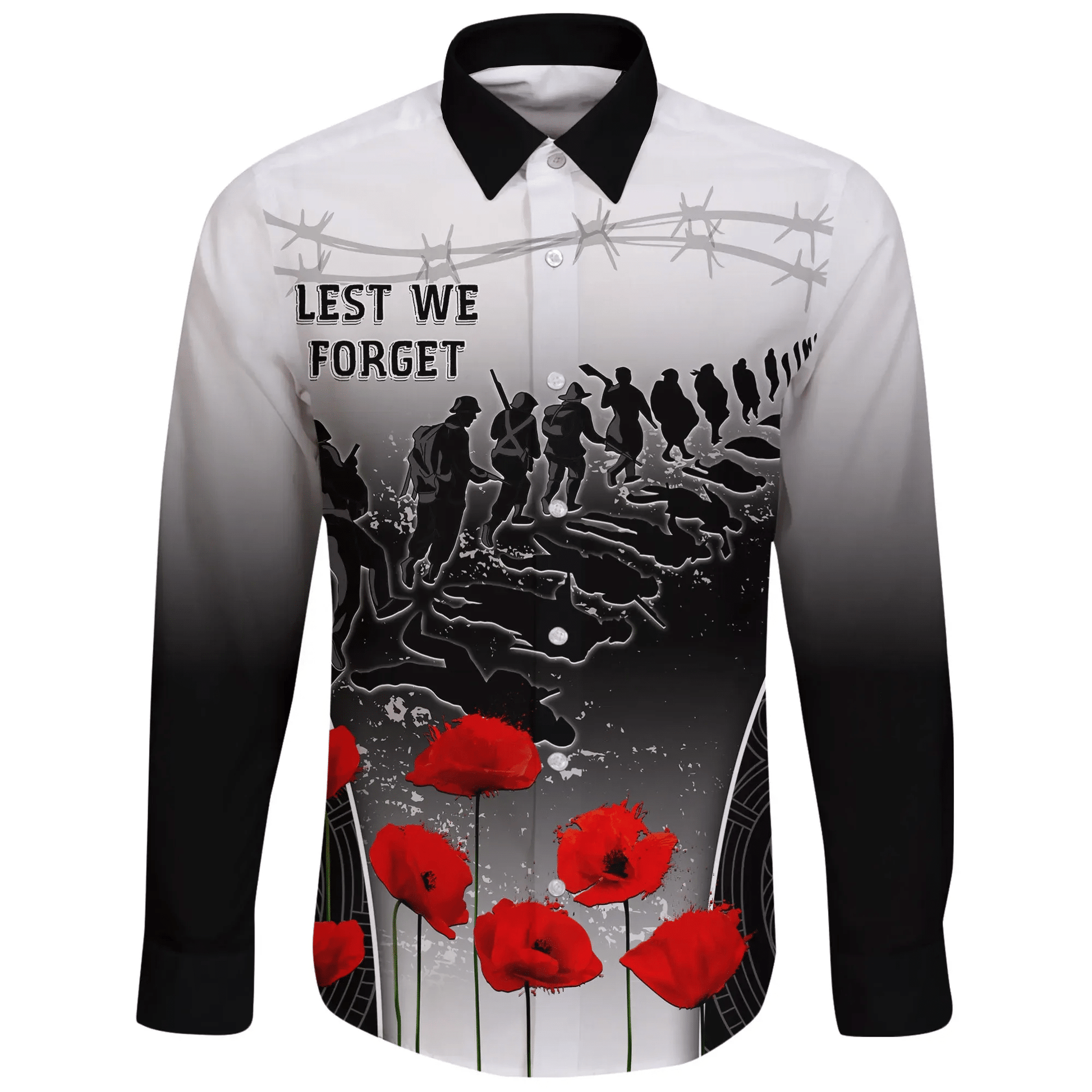 New Zealand Anzac Day Long Sleeve Button Shirt Anzac Lest We Forget Poppy