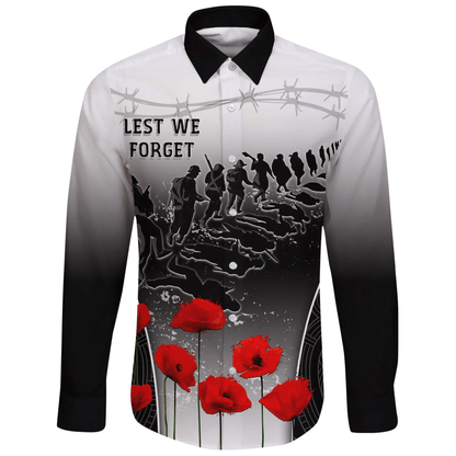 New Zealand Anzac Day Long Sleeve Button Shirt Anzac Lest We Forget Poppy
