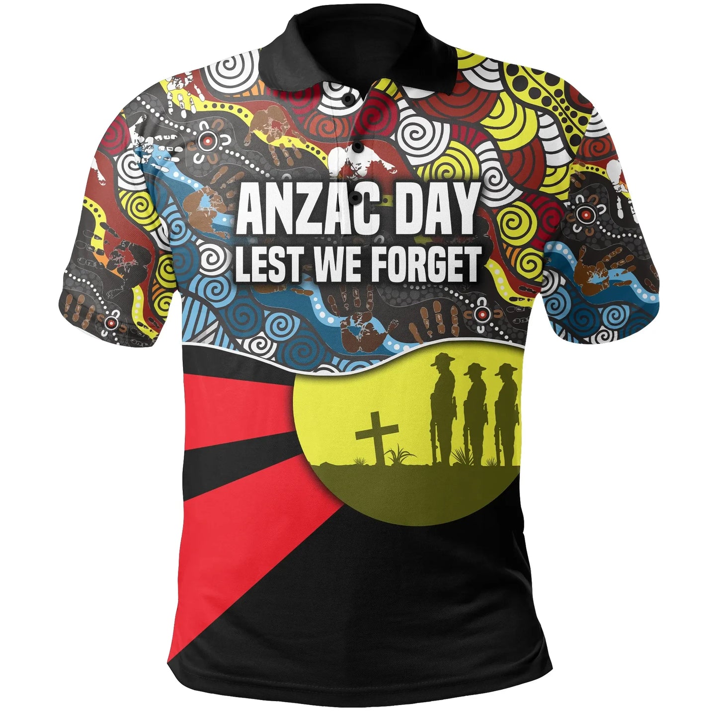 Custom Personalised Australian Anzac Day Polo Shirt Aboriginal Sun Style