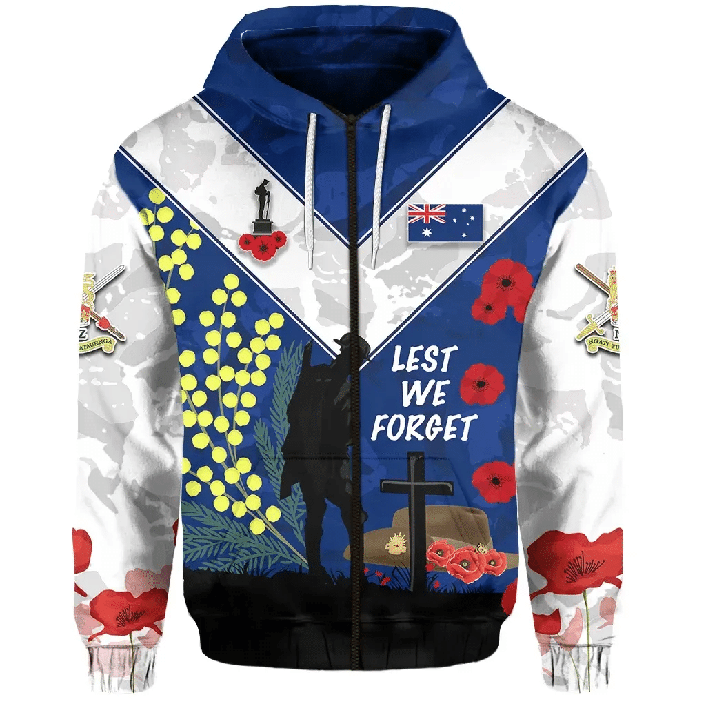 Australian Anzac Day Zip Hoodie Lest We Forget 2023 Style Blue
