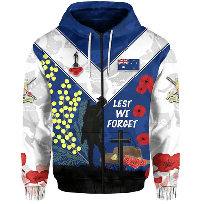 Australian Anzac Day Zip Hoodie Lest We Forget 2023 Style Blue