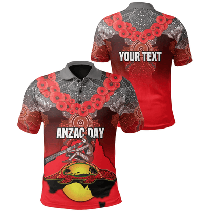 Custom Personalised Australian Anzac Day Polo Shirt Indigenous Flag Style