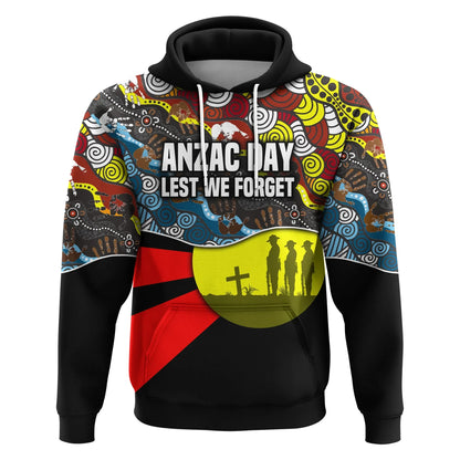 Custom Personalised Australian Anzac Day Hoodie Aboriginal Sun Style