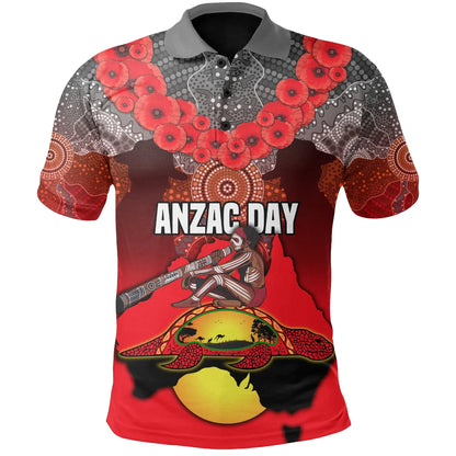 Custom Personalised Australian Anzac Day Polo Shirt Indigenous Flag Style