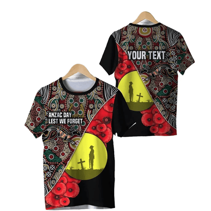 Custom Personalised Australian Anzac Day T Shirt Aboriginal Flag Style