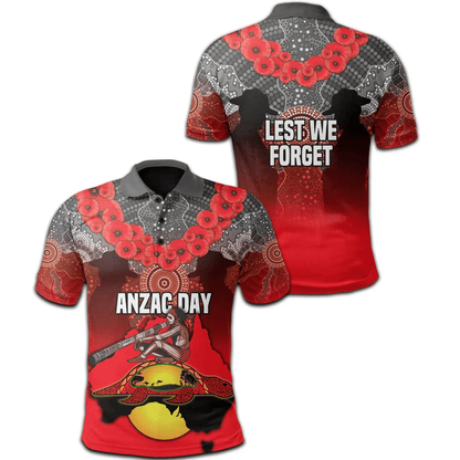 Australian Anzac Day Polo Shirt Indigenous Flag Style