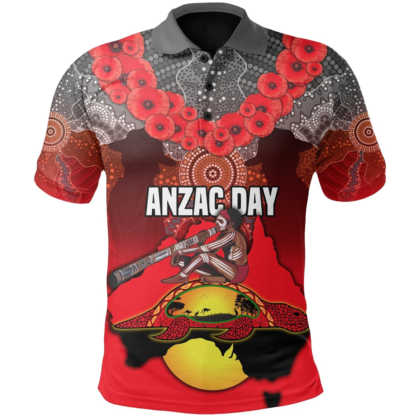 Australian Anzac Day Polo Shirt Indigenous Flag Style