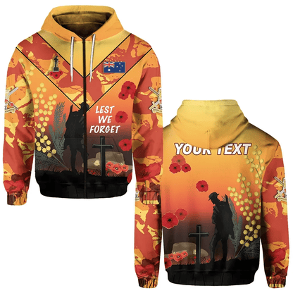 Custom Personalised Australian Anzac Day Zip Hoodie Lest We Forget 2023 Style