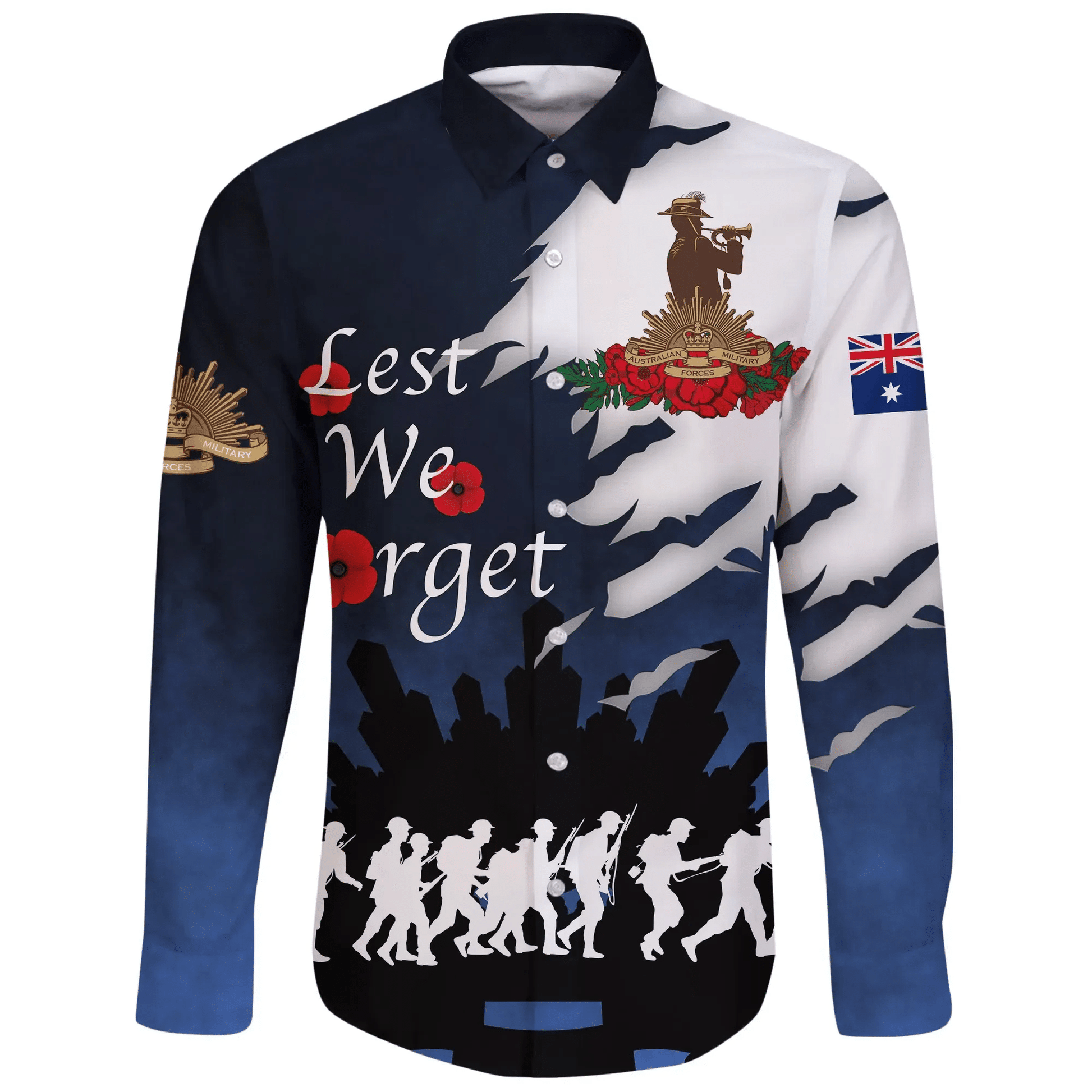 Australia Anzac Day Long Sleeve Button Shirt We Will Remember Them