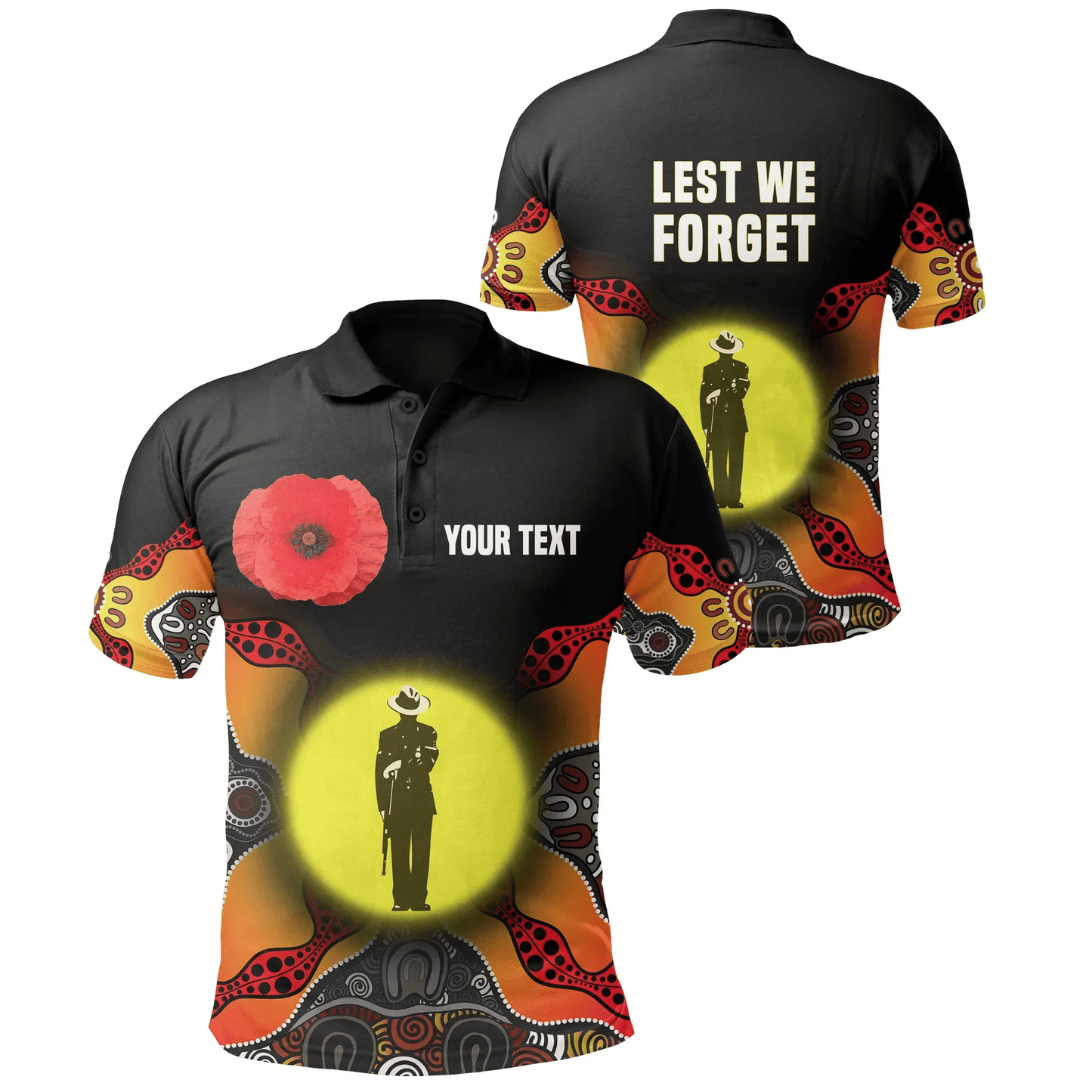 Custom Personalised Australian Anzac Day Polo Shirt Aboriginal Moon Style