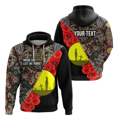 Custom Personalised Australian Anzac Day Hoodie Aboriginal Flag Style