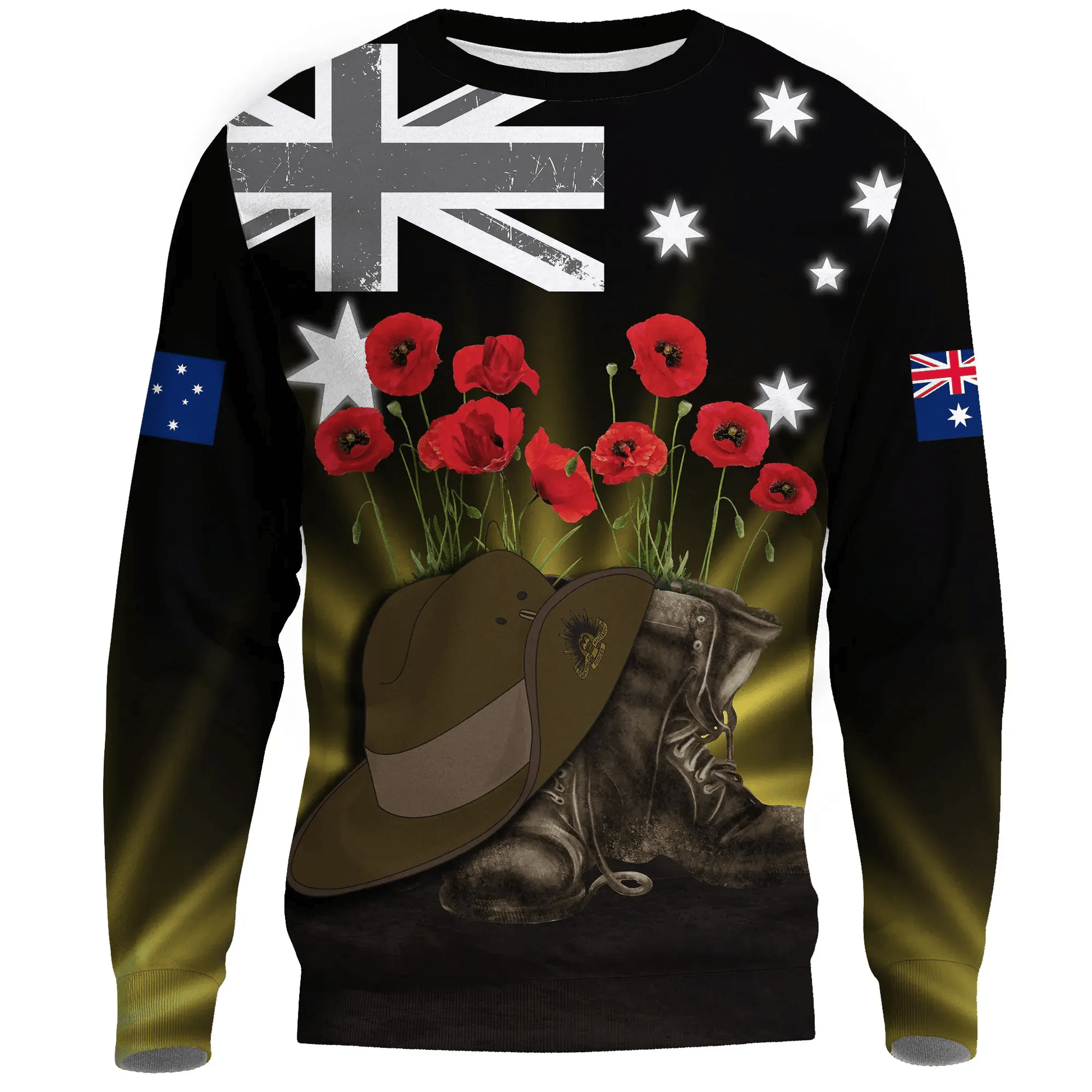 Australia Anzac Day Sweatshirt Lest We Forget Hat And Boots Poppies