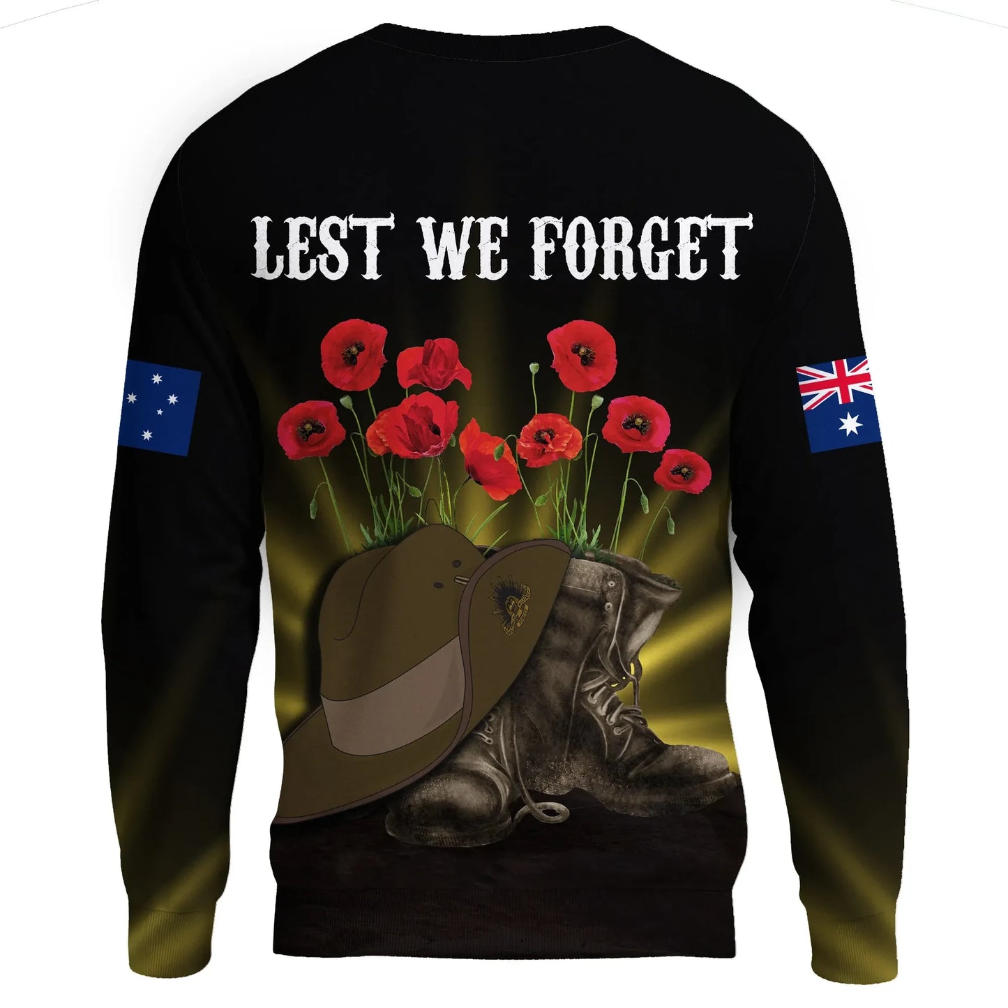 Australia Anzac Day Sweatshirt Lest We Forget Hat And Boots Poppies