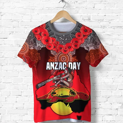 Custom Personalised Australian Anzac Day T Shirt Indigenous Flag Style