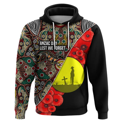 Custom Personalised Australian Anzac Day Hoodie Aboriginal Flag Style