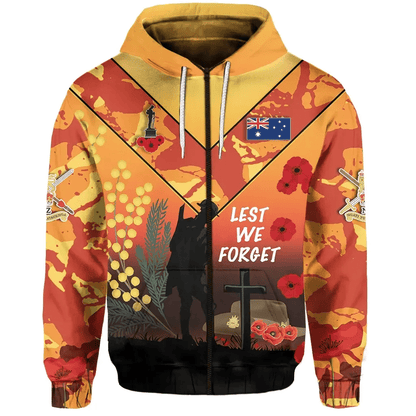 Australian Anzac Day Zip Hoodie Lest We Forget 2023 Style