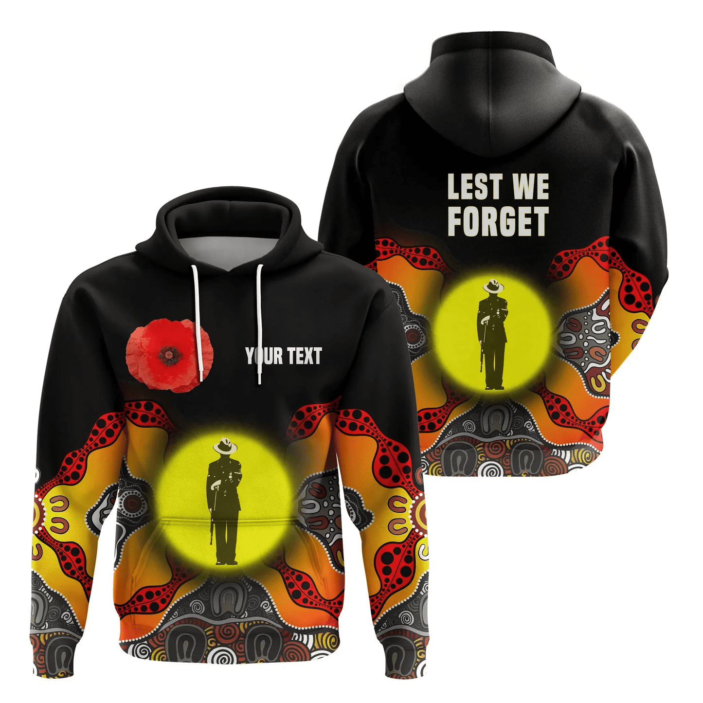 Custom Personalised Australian Anzac Day Hoodie Aboriginal Moon Style