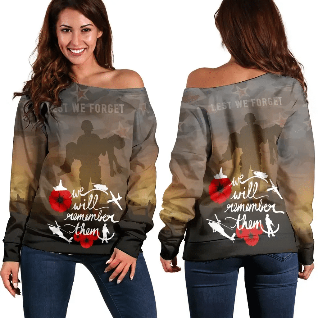 Anzac Day 2023 We Will Remember Them Women's Off Shoulder Sweater