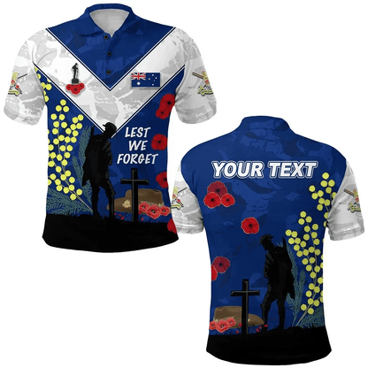 Custom Personalised Australian Anzac Day Polo Shirt Lest We Forget 2023 Style Blue