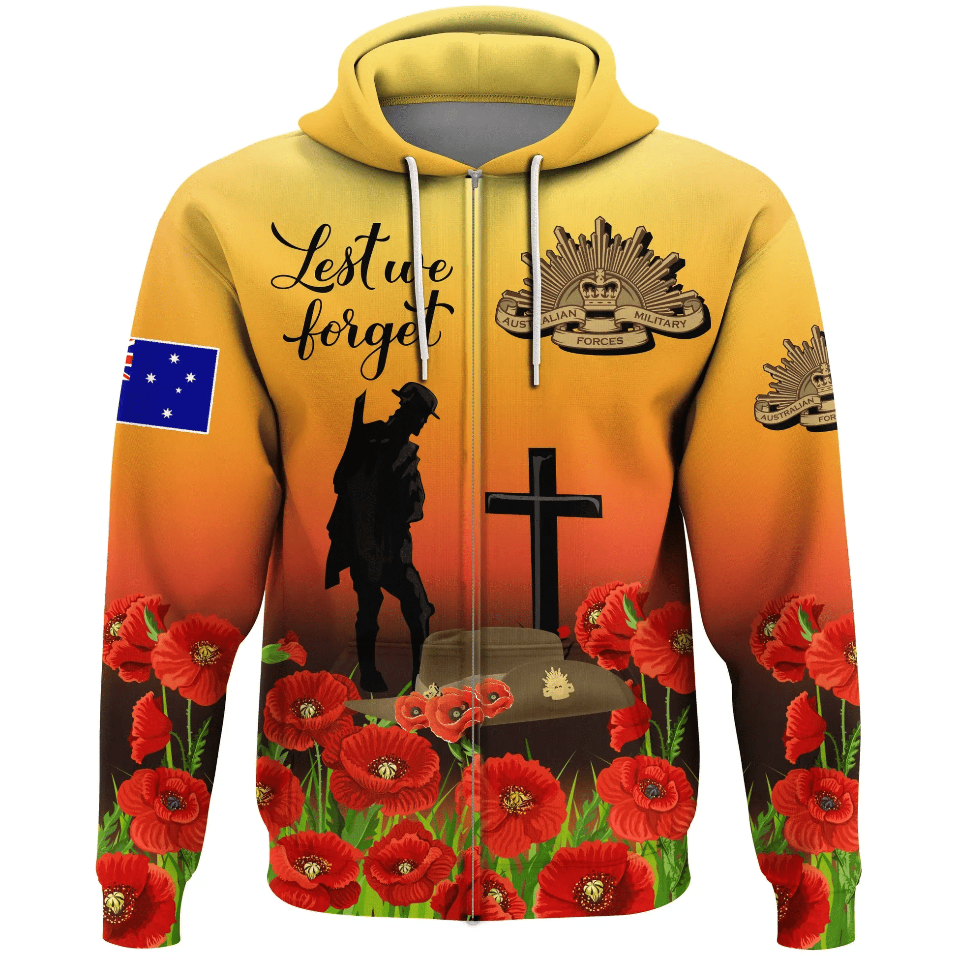 Australia Anzac Day Zip Hoodie Lest We Forget