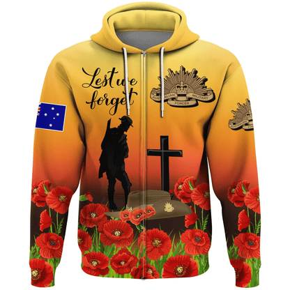 Australia Anzac Day Zip Hoodie Lest We Forget