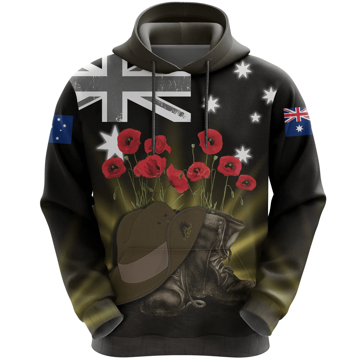 Australia Anzac Day Hoodie Lest We Forget Hat And Boots Poppies
