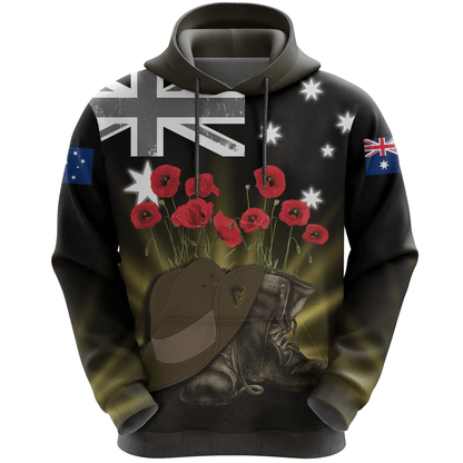 Australia Anzac Day Hoodie Lest We Forget Hat And Boots Poppies