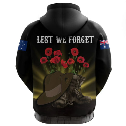 Australia Anzac Day Hoodie Lest We Forget Hat And Boots Poppies