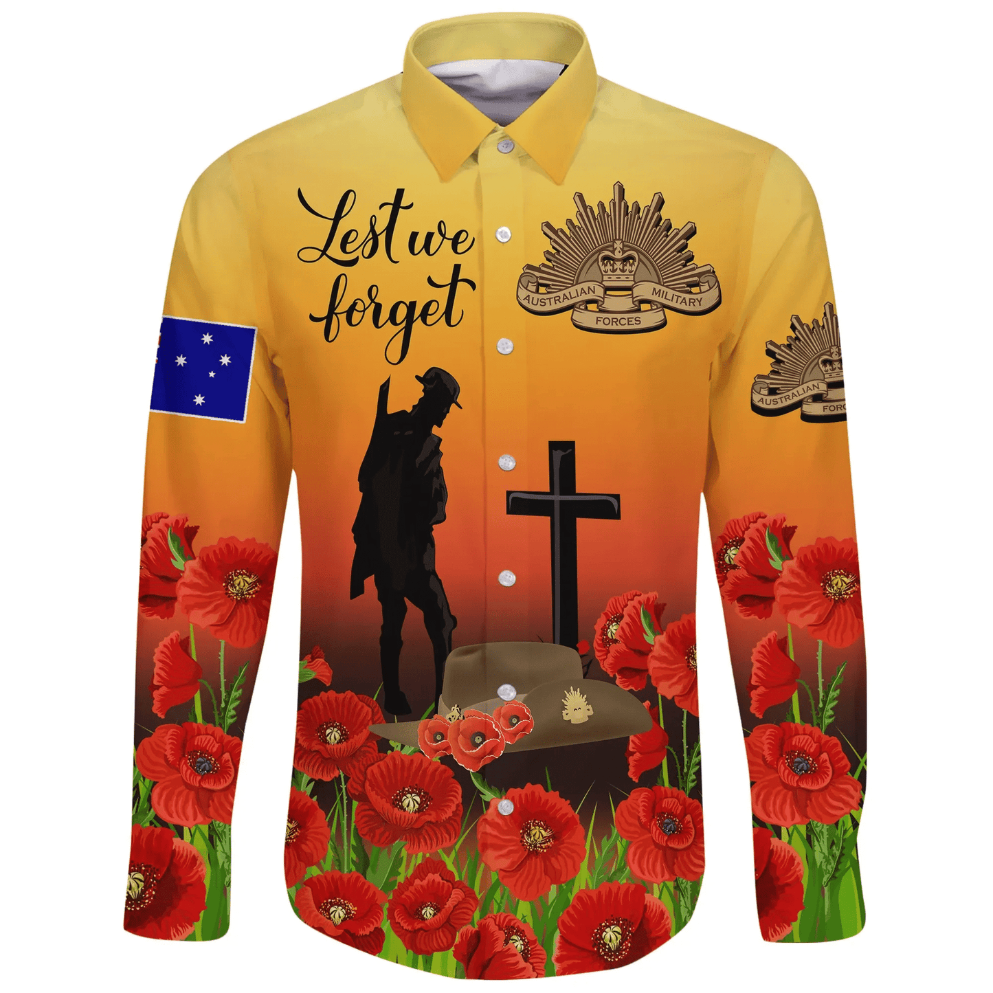 Australia Anzac Day Long Sleeve Button Shirt Lest We Forget