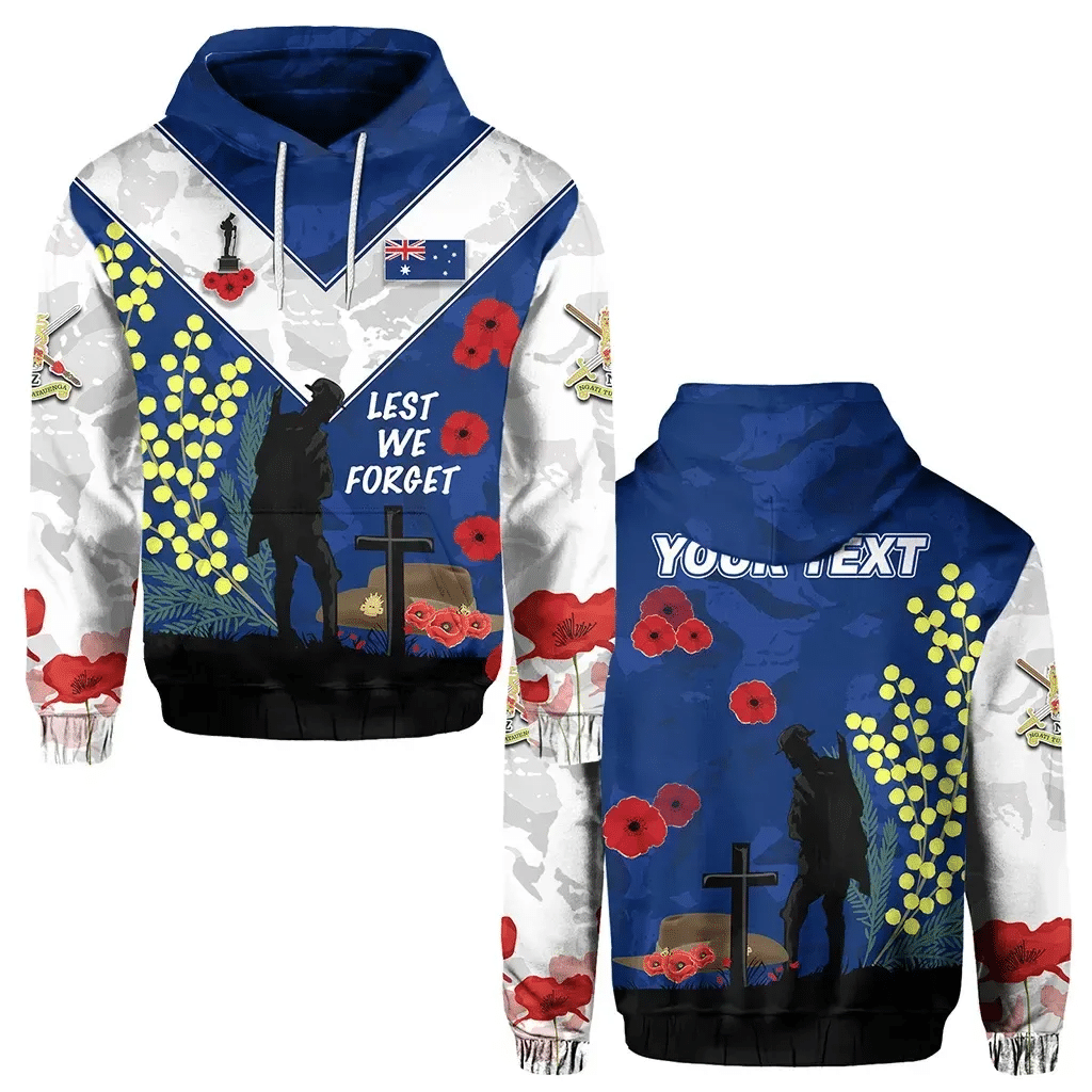 Custom Personalised Australian Anzac Day Hoodie Lest We Forget 2023 Style Blue