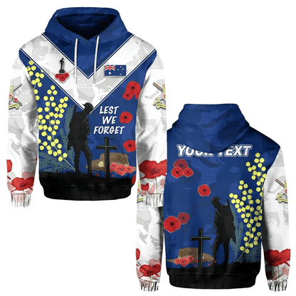 Custom Personalised Australian Anzac Day Hoodie Lest We Forget 2023 Style Blue