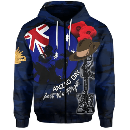 Australia Anzac Day Zip Hoodie Army No.1