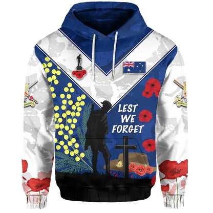 Custom Personalised Australian Anzac Day Hoodie Lest We Forget 2023 Style Blue