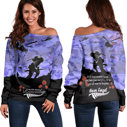 Anzac Day 2023 We Will Always Remember Women's Off Shoulder Sweater