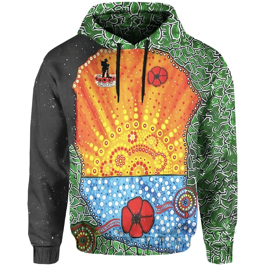 Aboriginal Australian Anzac Day Hoodie Lest We Forget Poppy