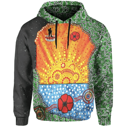 Aboriginal Australian Anzac Day Hoodie Lest We Forget Poppy