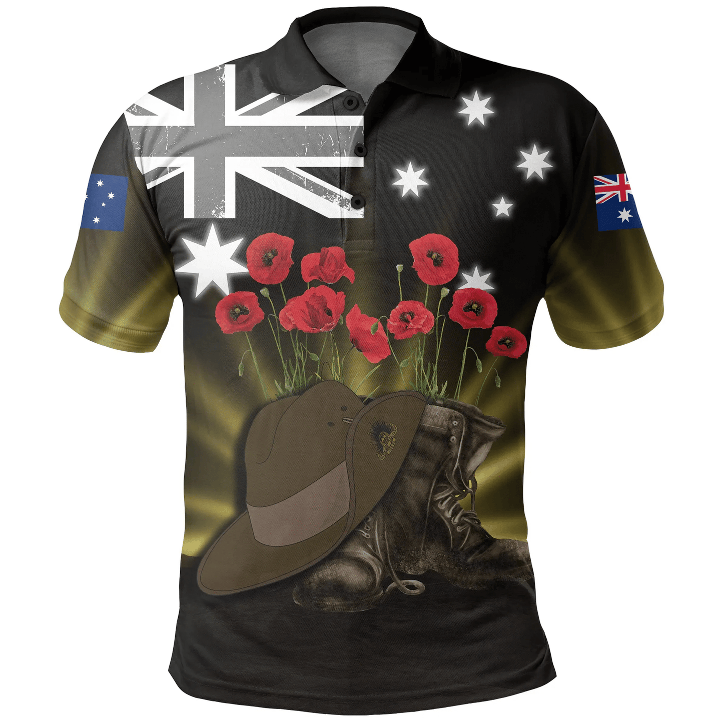 Australia Anzac Day Polo Shirt Lest We Forget Hat And Boots Poppies